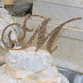 Dalmazio Design Cake Topper Swarovski Initial- 6" Tall Custom Font Colored Metal & Mixed Crystal
